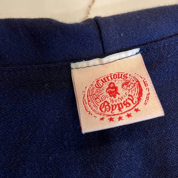 Navy Blue short sleeve top/shrug by Curious Gypsy. Large. Front zipper - Picture 4 of 14